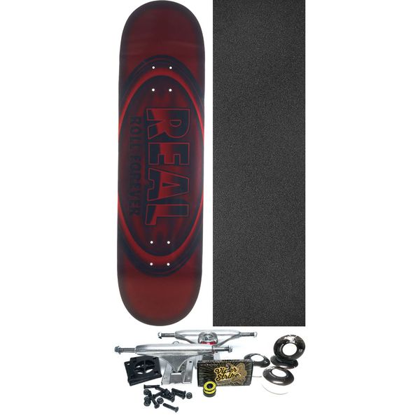 Real Skateboards Oval DBX Red Foil Skateboard Deck - 8.38" x 32.25" - Complete Skateboard Bundle